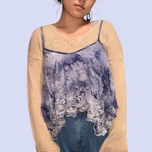 Blue Boho Flowy Tie Dye Lace Tank Top